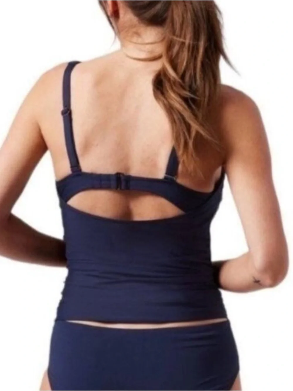 Athleta Square Neck Bra Cup Swim Tankini Blue UPF 50+ 32 D/DD